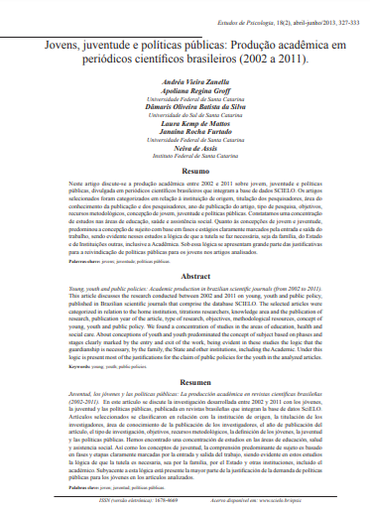 Jovens, juventude e políticas públicas: produção acadêmica em periódicos científicos brasileiros (2002 a 2011)