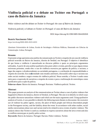 Violência policial e o debate no Twitter em Portugal: o caso do Bairro da Jamaica
