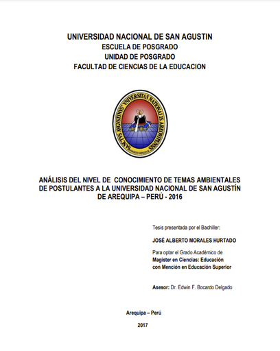 Análisis del nivel de conocimiento de temas ambientales de Postulantes a la UNSA - Perú - 2016