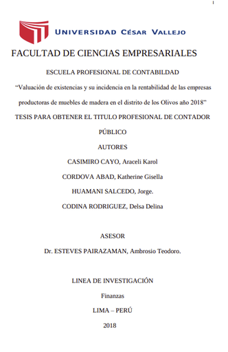 Valuación de existencias y su incidencia en la rentabilidad de las empresas productoras de muebles