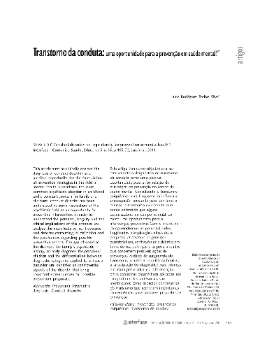 Transtorno da conduta: uma oportunidade para a prevenção em saúde mental?