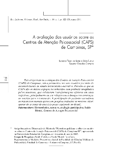 A avaliação dos usuários sobre os Centros de Atenção Psicossocial (CAPS) de Campinas, SP