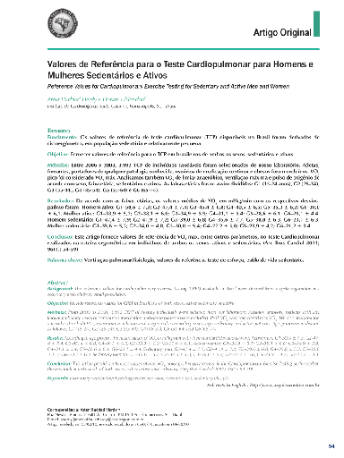 Valores de referência para o teste cardiopulmonar para homens e mulheres sedentários e ativos