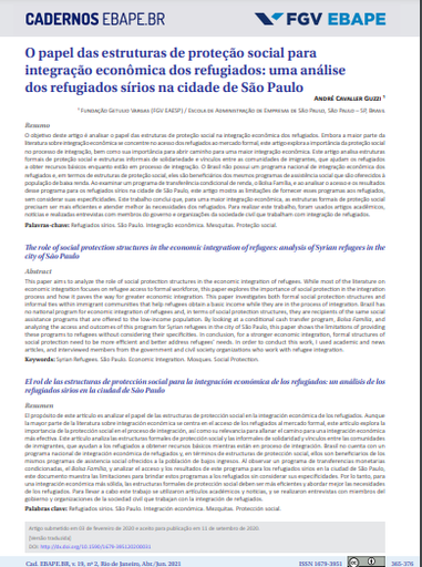 The role of social protection structures in the economic integration of refugees: analysis of Syrian refugees in the city of São Paulo