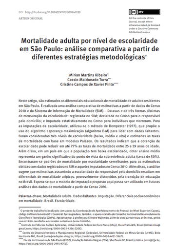 Mortalidade adulta por nível de escolaridade em São Paulo: análise comparativa a partir de diferentes estratégias metodológicas