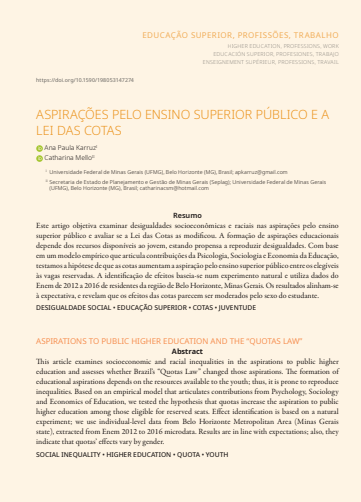 ASPIRAÇÕES PELO ENSINO SUPERIOR PÚBLICO E A LEI DAS COTAS