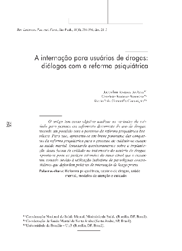 A internação para usuários de drogas: diálogos com a reforma psiquiátrica