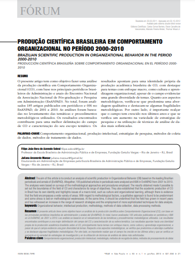 Produção científica brasileira em comportamento organizacional no período 2000-2010