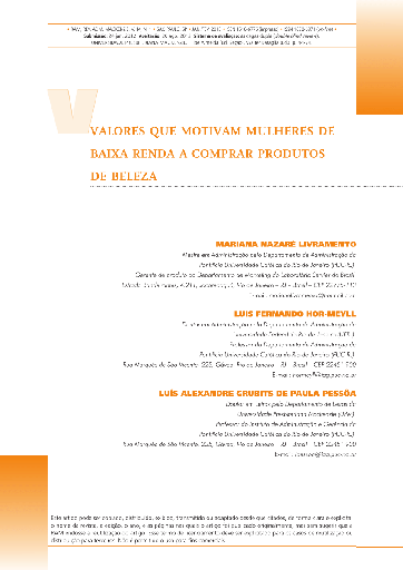 Valores que motivam mulheres de baixa renda a comprar produtos de beleza