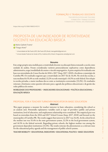 PROPOSTA DE UM INDICADOR DE ROTATIVIDADE DOCENTE NA EDUCACÃO BÁSICA