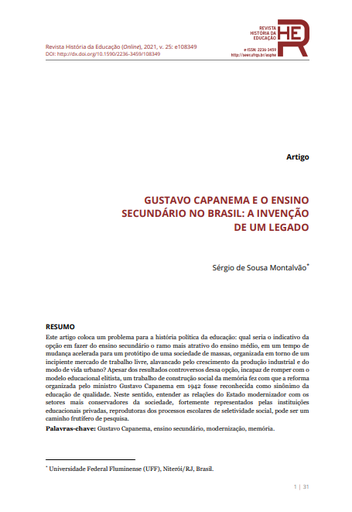 GUSTAVO CAPANEMA E O ENSINO SECUNDÁRIO NO BRASIL: A INVENÇÃO DE UM LEGADO