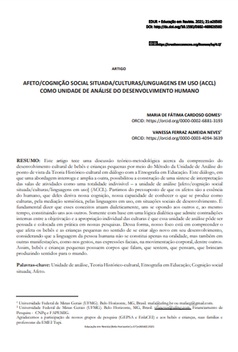 AFETO/COGNIÇÃO SOCIAL SITUADA/CULTURAS/LINGUAGENS EM USO (ACCL) COMO UNIDADE DE ANÁLISE DO DESENVOLVIMENTO HUMANO