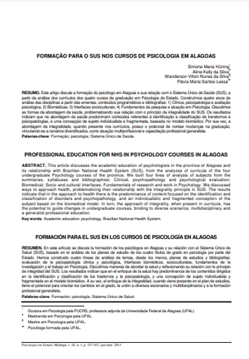Formação para o SUS nos cursos de psicologia em Alagoas