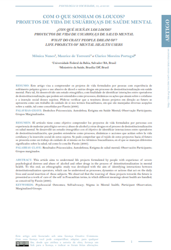 COM O QUE SONHAM OS LOUCOS? PROJETOS DE VIDA DE USUÁRIO(A)S DE SAÚDE MENTAL