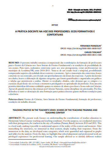 A PRÁTICA DOCENTE NA VOZ DOS PROFESSORES: ECOS FORMATIVOS E CONTEXTUAIS
