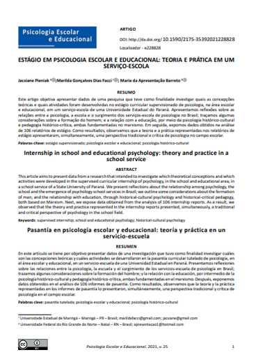 ESTÁGIO EM PSICOLOGIA ESCOLAR E EDUCACIONAL: TEORIA E PRÁTICA EM UM SERVIÇO-ESCOLA