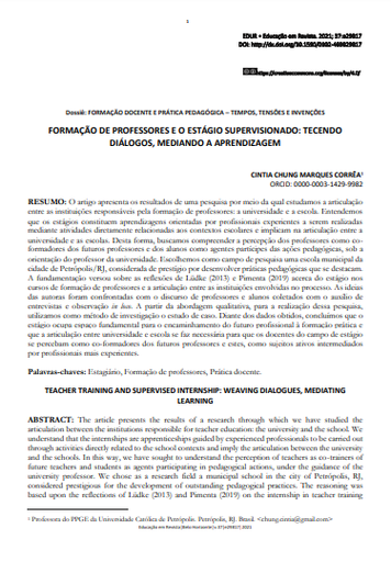 FORMAÇÃO DE PROFESSORES E O ESTÁGIO SUPERVISIONADO: TECENDO DIÁLOGOS, MEDIANDO A APRENDIZAGEM