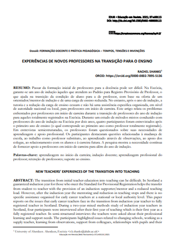 EXPERIÊNCIAS DE NOVOS PROFESSORES NA TRANSIÇÃO PARA O ENSINO