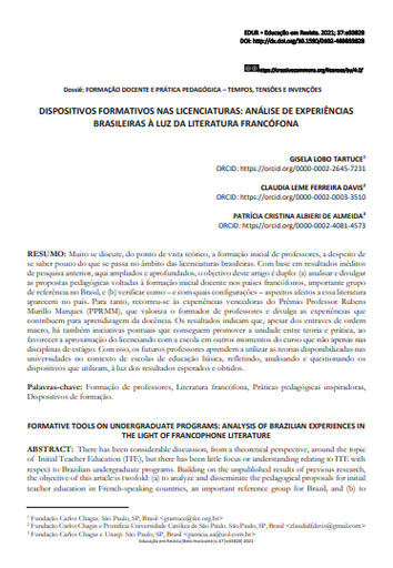 DISPOSITIVOS FORMATIVOS NAS LICENCIATURAS: ANÁLISE DE EXPERIÊNCIAS BRASILEIRAS À LUZ DA LITERATURA FRANCÓFONA