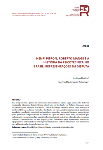 HENRI PIÉRON, ROBERTO MANGE E A HISTÓRIA DA PSICOTÉCNICA NO BRASIL: REPRESENTAÇÕES EM DISPUTA