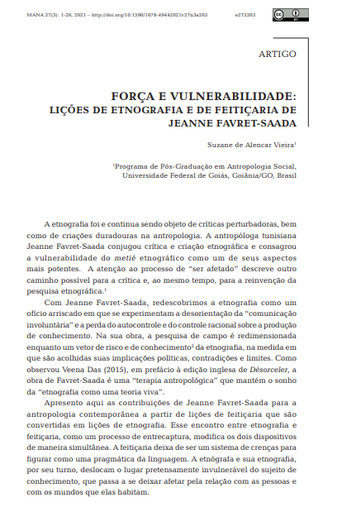 Força e vulnerabilidade: lições de etnografia e feitiçaria na obra de Jeanne Favret-Saada