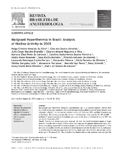 Hipertermia maligna no Brasil: análise da atividade do hotline em 2009