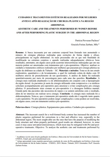 Cuidados e tratamentos estéticos realizados por mulheres antes e após realização de cirurgia plástica na região abdominal