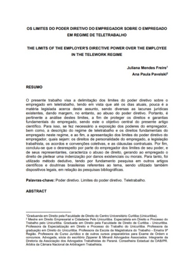 Os limites do poder diretivo do empregador sobre o empregado em regime de teletrabalho
