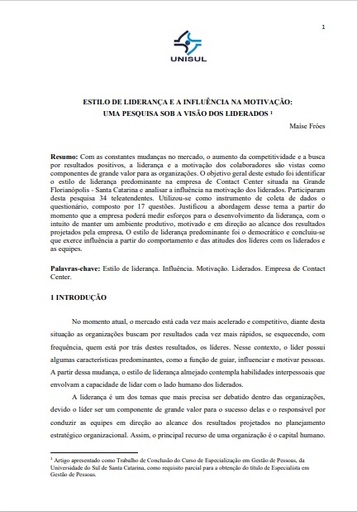 Estilo de liderança e a influência na motivação: uma pesquisa sob a visão dos liderados