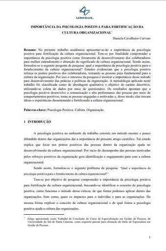 Importância da psicologia positiva para fortificação da cultura organizacional