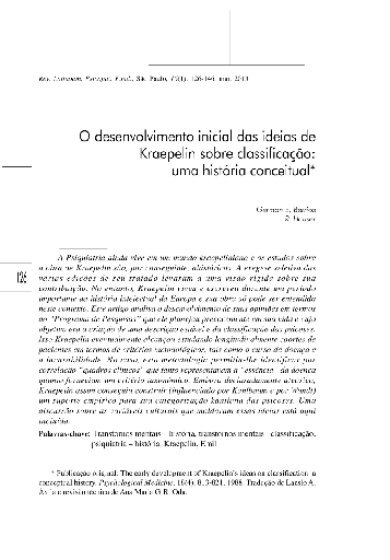 O desenvolvimento inicial das ideias de Kraepelin sobre classificação: uma história conceitual