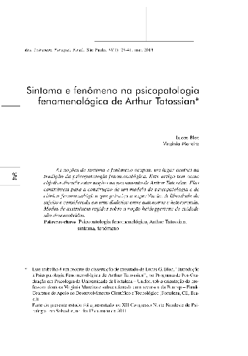 Sintoma e fenômeno na psicopatologia fenomenológica de Arthur Tatossian