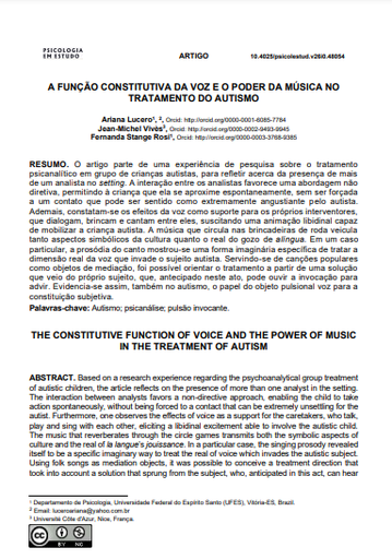 A FUNÇÃO CONSTITUTIVA DA VOZ E O PODER DA MÚSICA NO TRATAMENTO DO AUTISMO