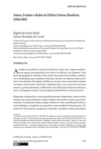 Atores, Eventos e Redes da Política Externa Brasileira (1930-1985)