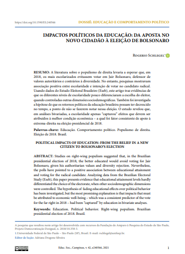 IMPACTOS POLÍTICOS DA EDUCAÇÃO: DA APOSTA NO NOVO CIDADÃO À ELEIÇÃO DE BOLSONARO