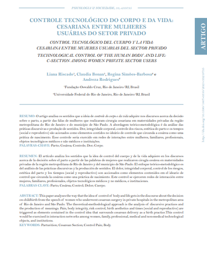 CONTROLE TECNOLÓGICO DO CORPO E DA VIDA: CESARIANA ENTRE MULHERES USUÁRIAS DO SETOR PRIVADO
