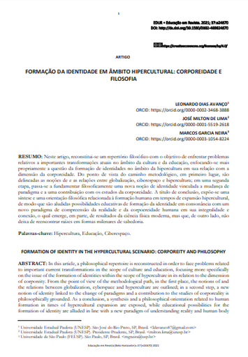 FORMAÇÃO DA IDENTIDADE EM ÂMBITO HIPERCULTURAL: CORPOREIDADE E FILOSOFIA