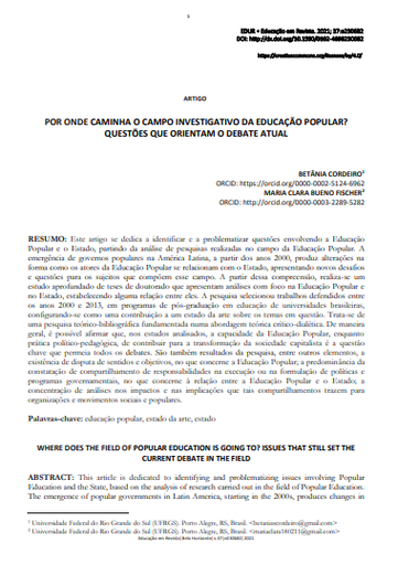 POR ONDE CAMINHA O CAMPO INVESTIGATIVO DA EDUCAÇÃO POPULAR? QUESTÕES QUE ORIENTAM O DEBATE ATUAL