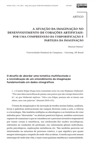 A atuação da imaginação no desenvolvimento de Corações Artificiais: por uma compreensão da corporificação e partilha da imaginação