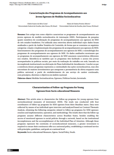 Caracterização dos Programas de Acompanhamento aos Jovens Egressos de Medidas Socioeducativas