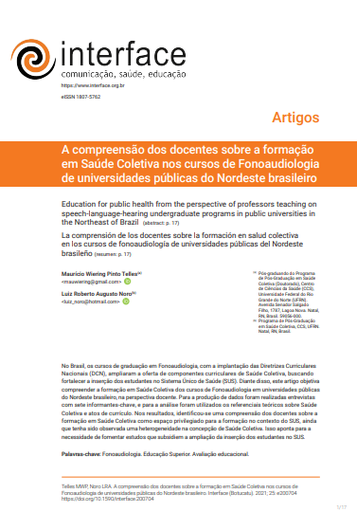 A compreensão dos docentes sobre a formação em Saúde Coletiva nos cursos de Fonoaudiologia de universidades públicas do Nordeste brasileiro