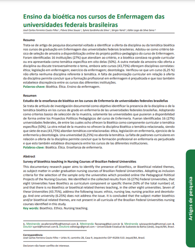 Ensino da bioética nos cursos de Enfermagem das universidades federais brasileiras