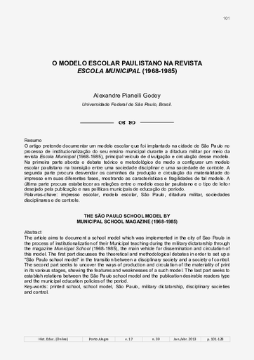 O modelo escolar paulistano na Revista Escola Municipal (1968-1985)