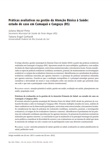 Práticas avaliativas na gestão da Atenção Básica à Saúde: estudo de caso em Camaquã e Canguçu (RS)