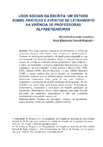 Usos sociais da escrita: um estudo sobre práticas e eventos de letramento na vivência de professoras alfabetizadoras