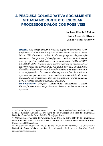 A pesquisa colaborativa socialmente situada no contexto escolar: processos dialógicos possíveis