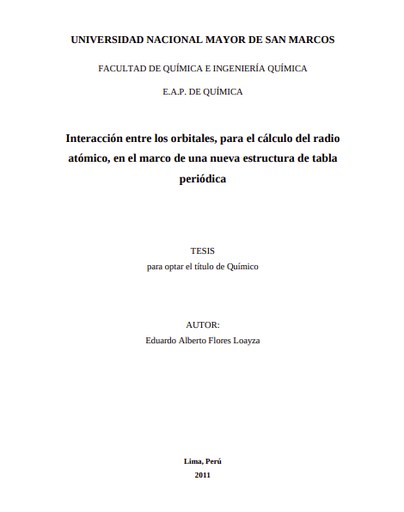 Interacción entre los orbitales, para el cálculo del radio atómico, en el marco de una nueva estructura de tabla periódica