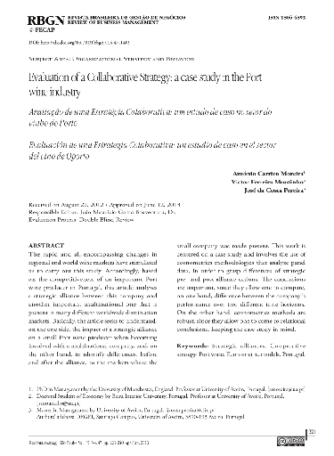 Avaliação de uma Estratégia Colaborativa: um estudo de caso no setor do vinho do Porto
