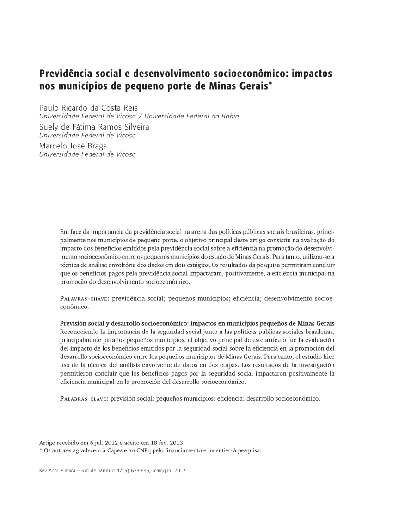 Previdência social e desenvolvimento socioeconômico: impactos nos municípios de pequeno porte de Minas Gerais