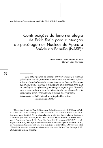 Contribuições da fenomenologia de Edith Stein para a atuação do psicólogo nos Núcleos de Apoio à Saúde da Família (NASF)